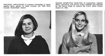 Beth Crocker was the 1969 Betty Crocker Homemaker Award.    Cissie Caldwell was the D.A.R. Good Citizen Award for 1969.