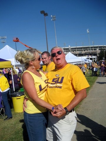 Gayle and Rusty visiting Brett, youngest son, at a tailgate party prior to the LSU football game 2008 in LA